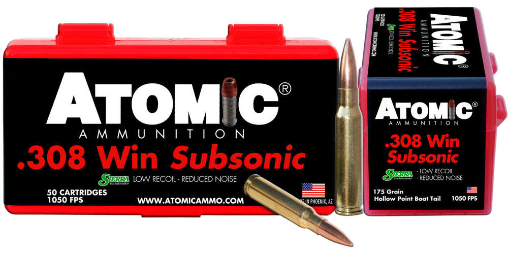 Ammunition Atomic Ammunition 428 ft lbs 308Win ATOMIC 00430 308         175 SUBSONIC HP     50/10 • Model: 428 ft lbs